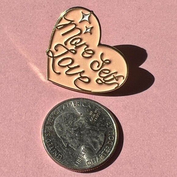 More Self Love Peach Heart Shaped Enamel Pin - Picture 3 of 5